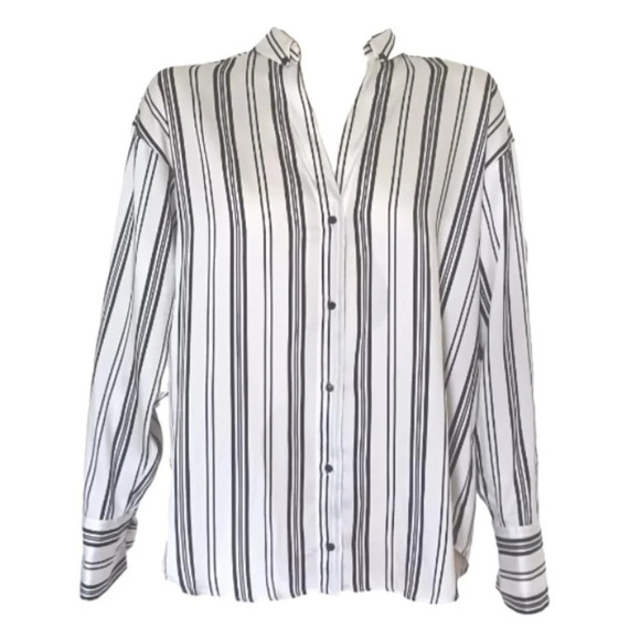 Zara Vertical Stripe Oversized Satin Button Down Preppy Acadamia S - Picture 2 of 5